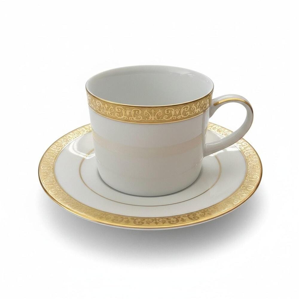 Royal Gallery Gold Buffet Cup & Saucer White Gold Trim Porcelain Sri Lanka 1991